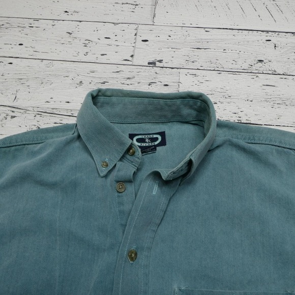 Three Rivers Shirt Mens Medium Green Button Down Long Sleeve Cotton Casual - Picture 2 of 7